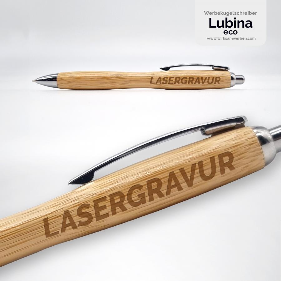Eleganter Bambus Kugelschreiber mit prziser Lasergravur fr dauerhafte Beschriftungen.
