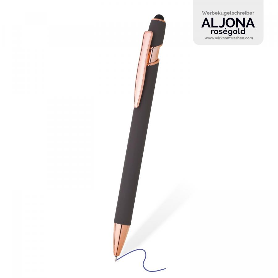 Kugelschreiber in zeitlosem Grau - die Verbindung von Understatement und Luxus durch die Rosgold-Optik-Gravur.